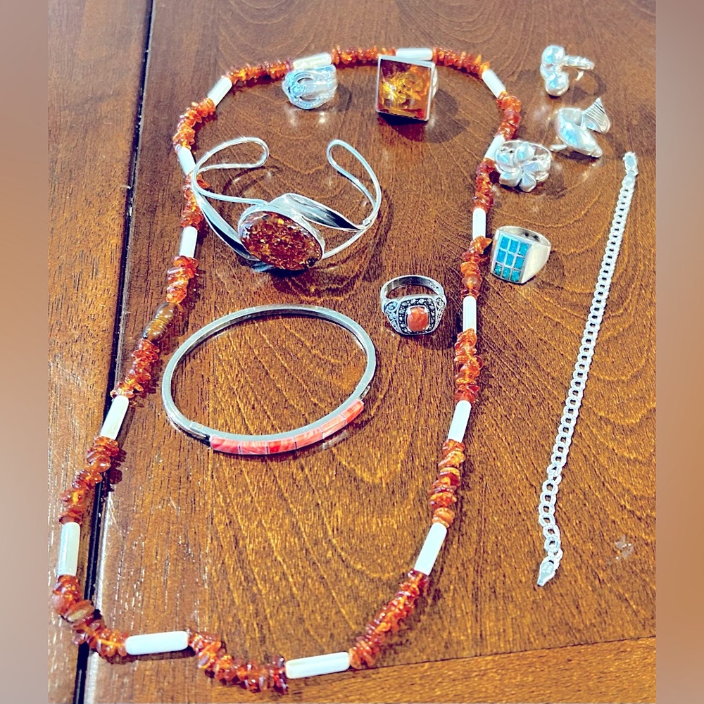 Amber and 925 Sterling silver lot.
